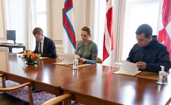 The Faroe Islands’ Prime Minister Bárður á Steig Nielsen, Denmark’s Prime Minister Mette Frederiksen, and Greenland’s Prime Minister Múte B. Egede.