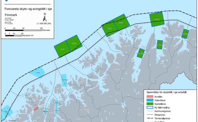 Forsvarets skyte- og øvingsfelt i sjø på finnmarkskysten. (Ill: Forsvarsbygg)