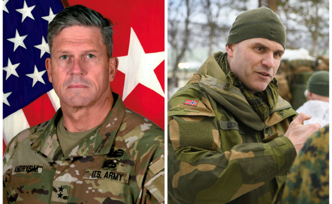 Deputy Commanding General of US Army Europe and Africa Major General Peter B. Andrysiak (left) and Major General Lars Lervik, Chief of the Norwegian Army (right)