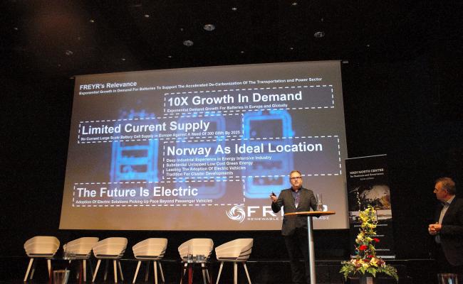 Administrerende direktør Tom Jensen i Freyr presenterte batterifabrikken under High North Dialogue 2019 i Bodø Tom Jensen, Freyr. HND19.