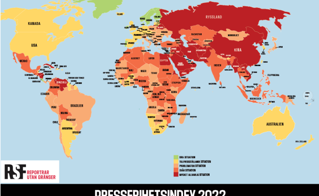 Kart Pressefrihetens index 2022.
