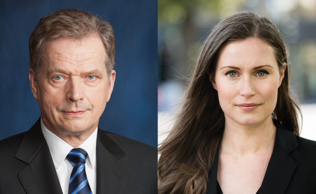 President Sauli Väinämö and Prime Minister Sanna Mirella Marin of Finland. President Sauli Väinämö and Prime Minister Sanna Mirella Marin of Finland.