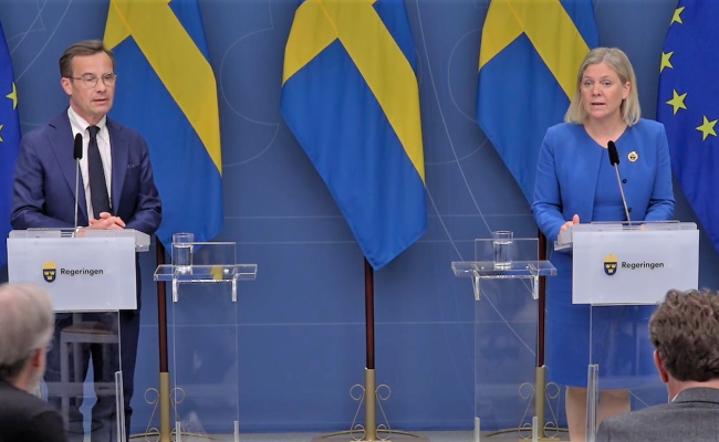 Pressekonferanse med Ulf Kristersson og Magdalena Andersson.