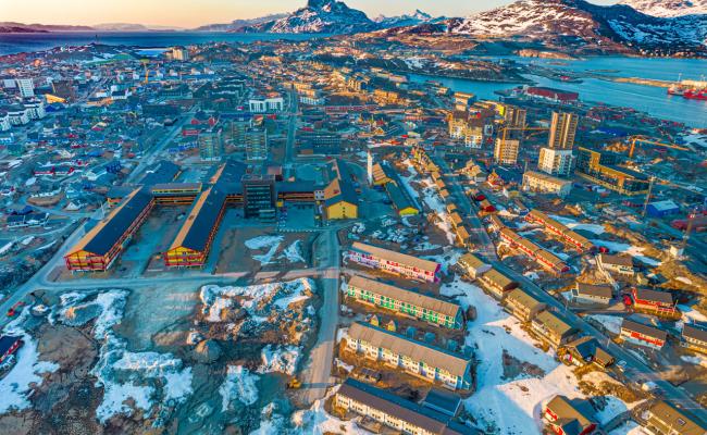 Drone image of Nuuk.