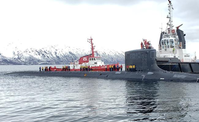Fire amerikanske ubåter har anløpt Grøtsund havn så langt i år. Her er USS New Mexico på besøk ved havna i mai. (Foto: US Navy)