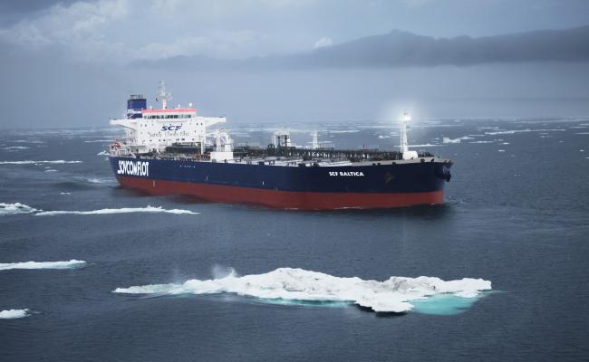 The Arc5 oil tanker SCF Baltica sailing in dispersed ice in the Laptev Sea. (Source: OAO Sovcomflot) OAO SOVCOMFLOT SCF Baltica.