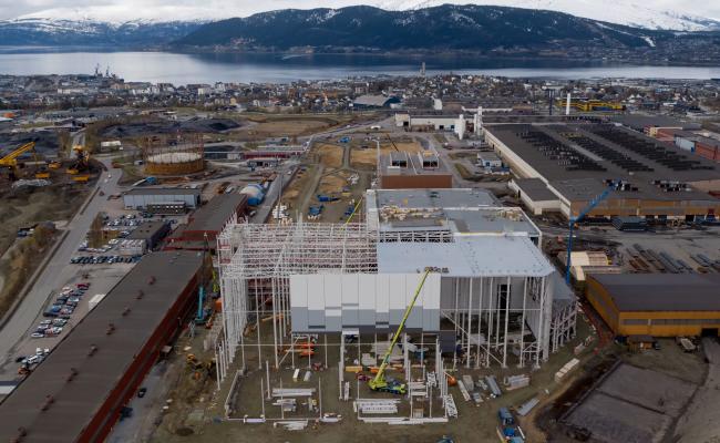 Freyr building the Giga Arctic factory in Mo i Rana in Northern Norway. The picture is from May 2023. Giga Arctic is scheduled to start production toward the end of 2024. (Photo: FREYR Battery) Giga Arctic Progress May 2023