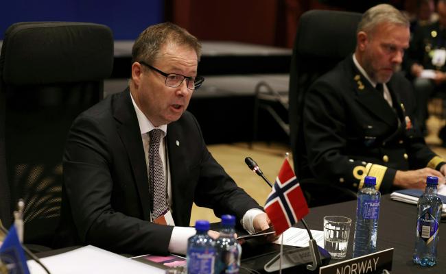 Norges forsvarsminister Bjørn Arild Gram (Sp) talte lørdag på konferansen til Natos militærkomité i Oslo. (Foto: Nato/IMS)