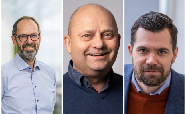 Fra venstre: Jan-Gunnar Winther, prorektor UiT Norges arktiske universitet, Arve Ulriksen, administrerende direktør Mo industripark og Petter Bjørkli, klyngeleder Energi i nord. Winther, Ulriksen, Bjørkli
