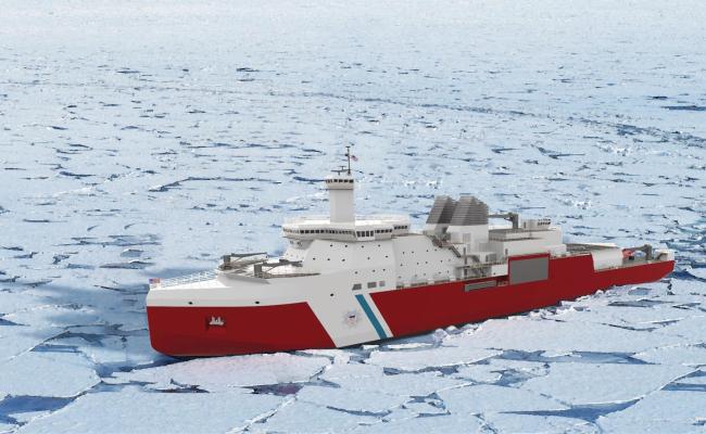 Artist rendering of the Polar Security Cutter traveling through sea ice. (Source: Halter Marine) PSC Halter Marine