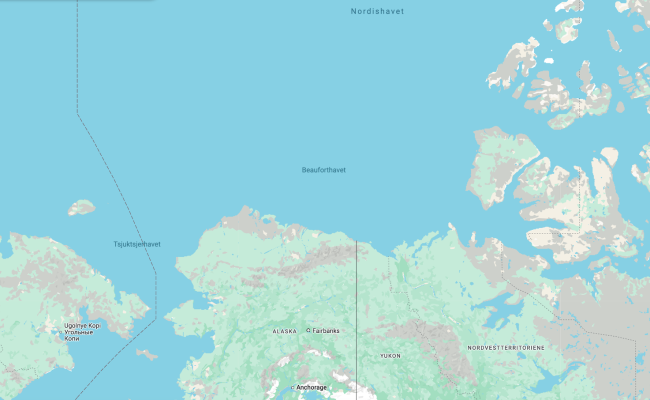 Beauforthavet er en del av Polhavet som ligger nordøst for Alaska og nordvest for Canada. (Skjermdump fra Google Maps)