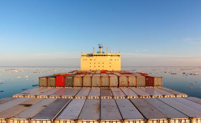 Container ship traveling through the Arctic. (Source: Maersk)