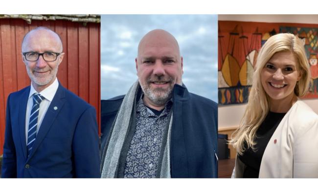 F.v: Svein Øien Eggesvik (Sp), fylkesrådsleder i Nordland; Hans-Jacob Bønå (H), fylkesordfører i Finnmark og Kristina Torbergsen (Ap), fylkesordfører i Troms. (Foto: Thor-Wiggo Skille/Nordland fylkeskommune; Karoline Sørensen Brandtzæg/Finnmark fylkeskommune; Victor Omma/Troms fylkeskommune) F.v: Svein Øien Eggesvik (Sp), fylkesrådsleder i Nordland; Hans-Jacob Bønå (H), fylkesordfører i Finnmark og Kristina Torbergsen (Ap), fylkesordfører i Troms. (Foto: Thor-Wiggo Skille/Nordland fylkeskommune; Karoline Sørensen Brandtzæg/Finnmark fylkeskommune; Victor Omma/Troms fylkeskommune)
