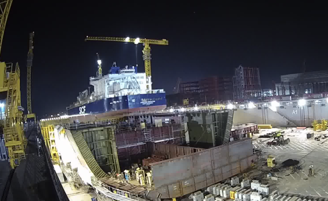 Aleksey Kosygin at the Zvezda shipyard with the SCF (Sovcomflot) logo applied to the hull. zvezda scf vessel arc7