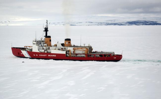 The Coast Guard Cutter Polar Star in ice near the coast of Ross Island, Antarctica on Jan. 16, 2017 (Credit: U.S. Coast Guard photo by Chief Petty Officer David Mosley) The Coast Guard Cutter Polar Star in ice near the coast of Ross Island, Antarctica on Jan. 16, 2017 (Credit: U.S. Coast Guard photo by Chief Petty Officer David Mosley)