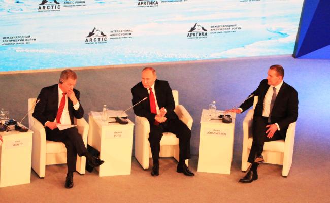 Vladimir Putin discussed cooperation and opportunities in the Arctic with his Icelandic colleague, President Gudni Johannesson and Finnish Sauli Niinistö for almost two hours. (Photo: Arne O. Holm)