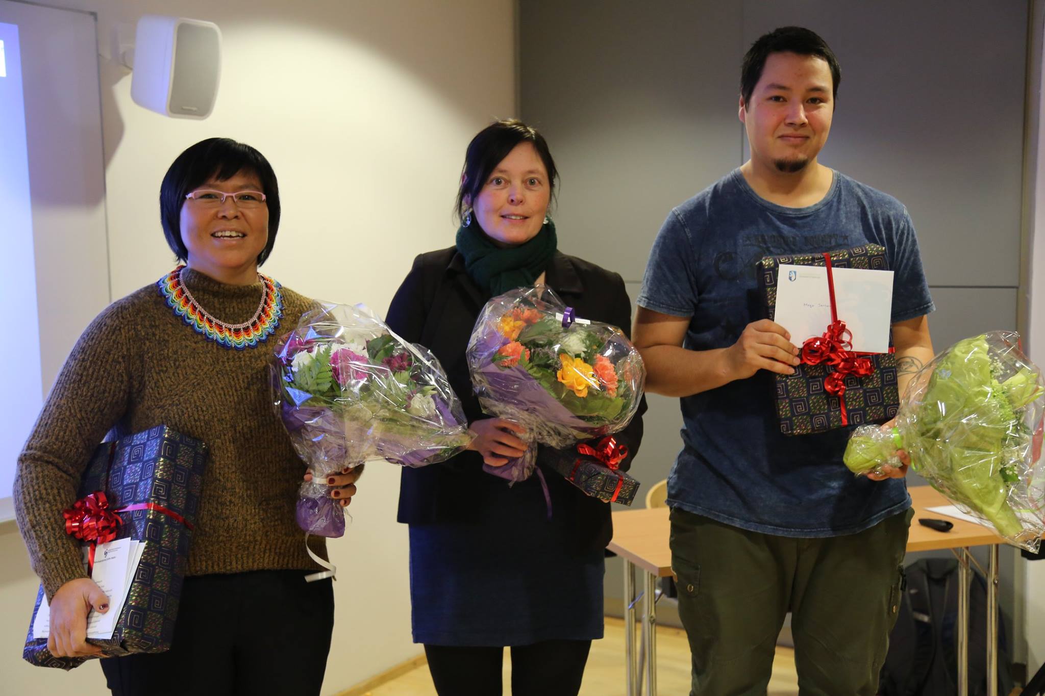 The Commission announced a short-story competition, ‘The Arctic Pearl’, which was won by Lisathe Møller (left), followed by Irene Jeppson and Meqo Jensen (who was represented by her brother during the award ceremony). (Photo: The Reconciliation Commission)