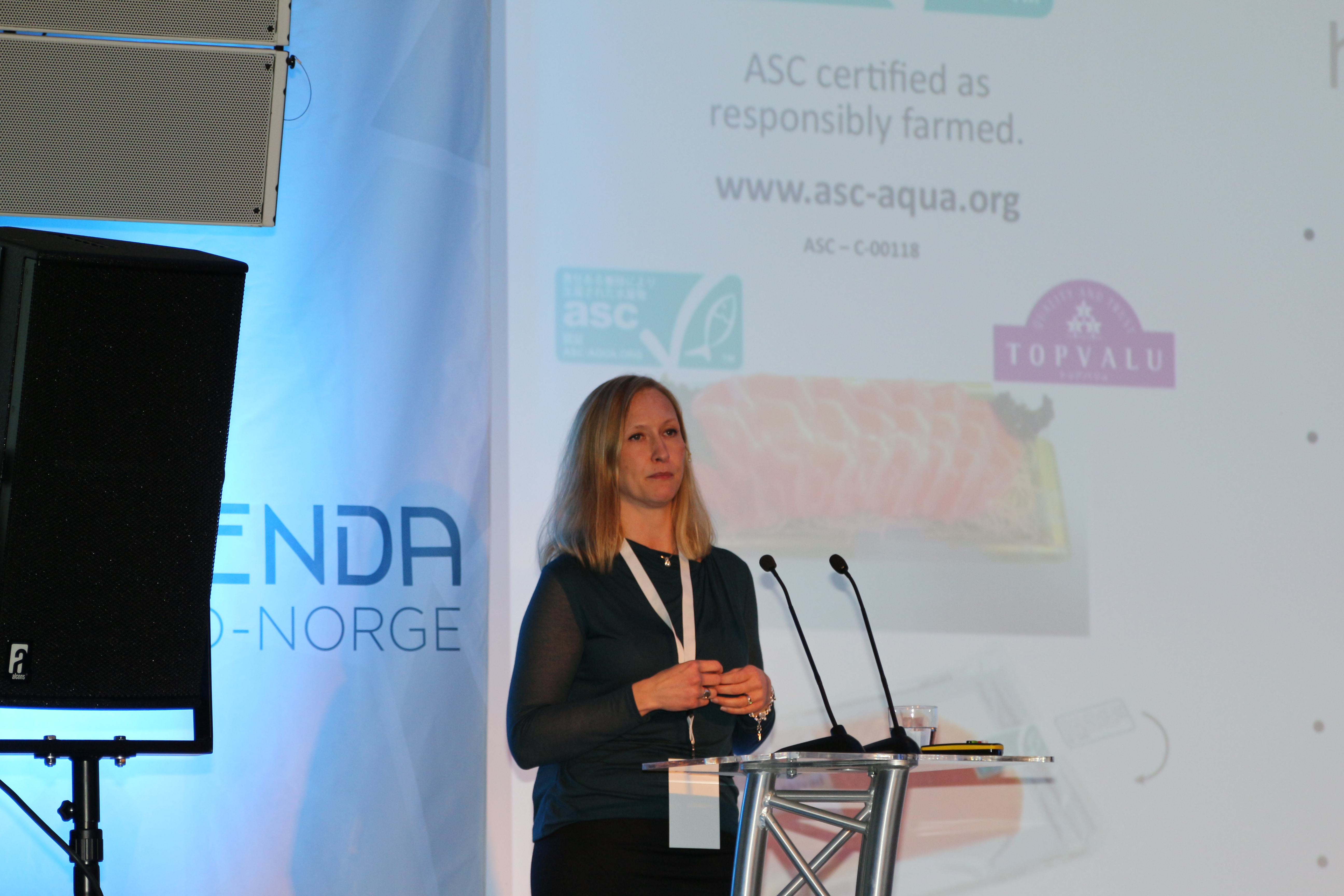 Adm. dir. Renate Larsen i Lerøy Aurora AS har merkenavnet på plass. Aurora Salmon har nesten 20 prosent av markedet i Japan. Foto: Linda Storholm