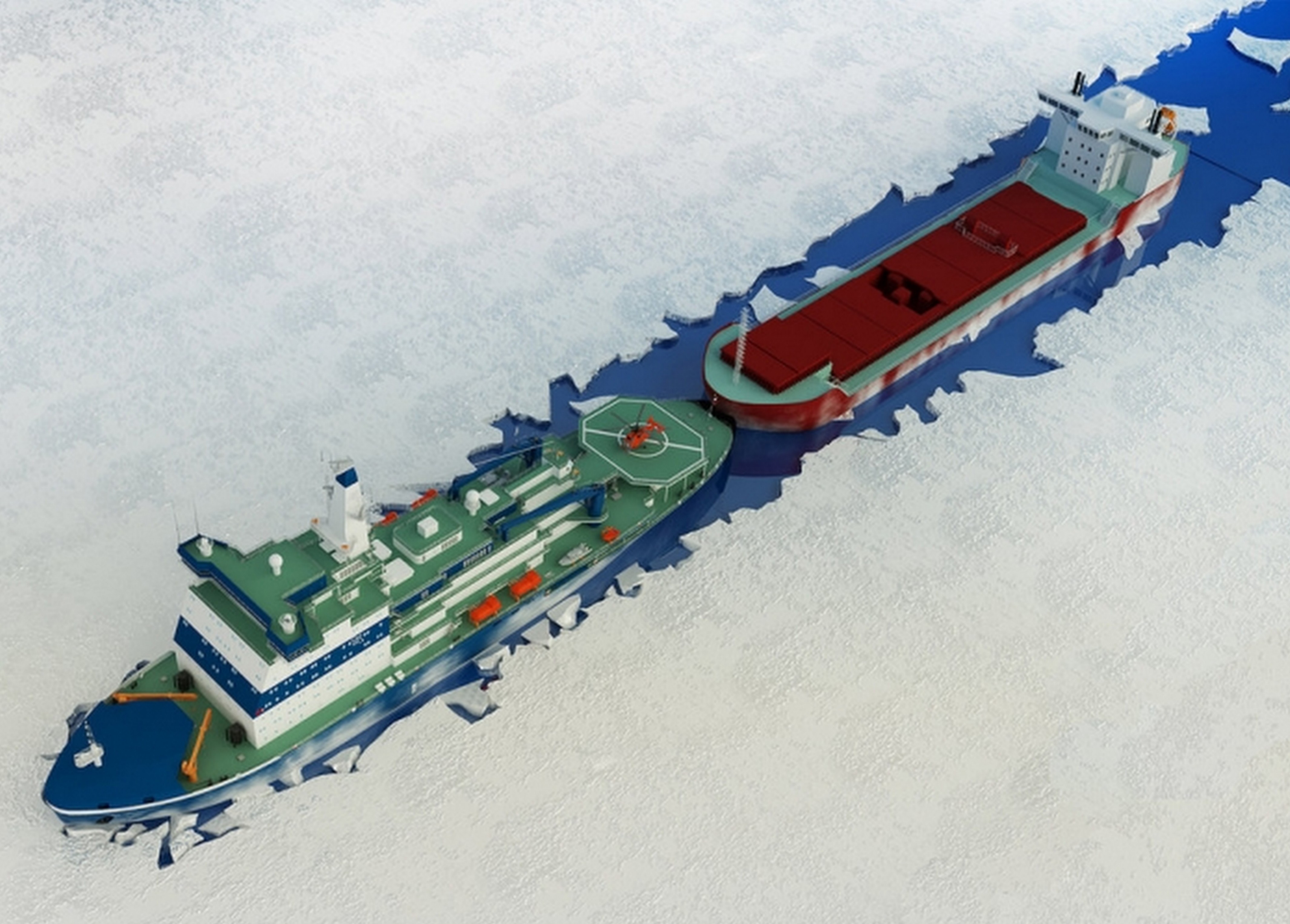 Illustration of the LK-60Ya-class icebreaker breaking a channel through the ice. (Source: Courtesy of Rosatomflot)