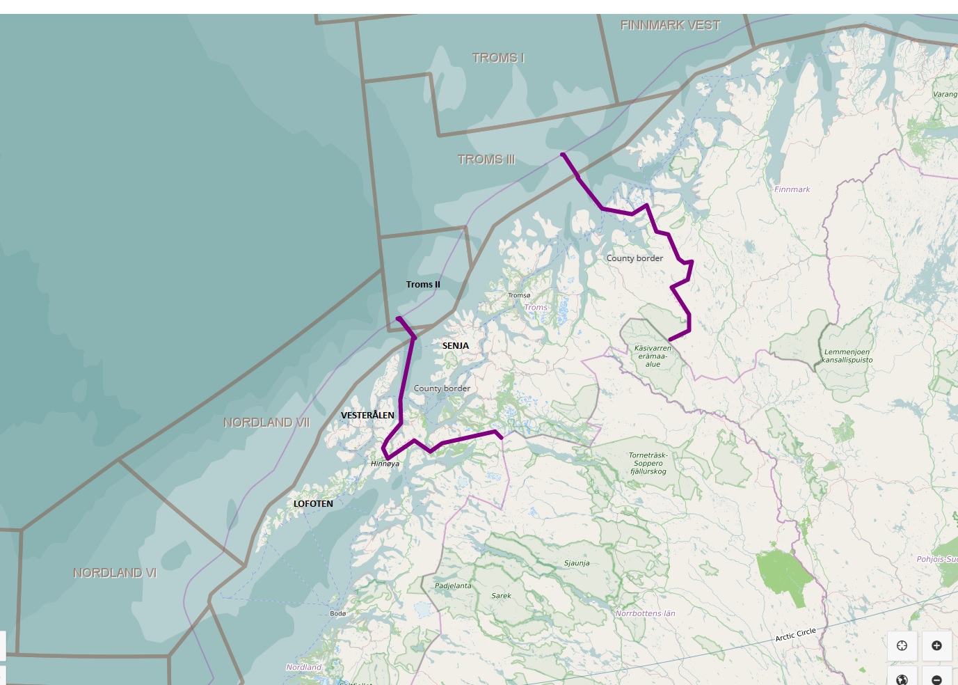 Lofoten, Vesterålen, Senja and the potential oil fields. (Credit: Barents Watch/modified by HNN)