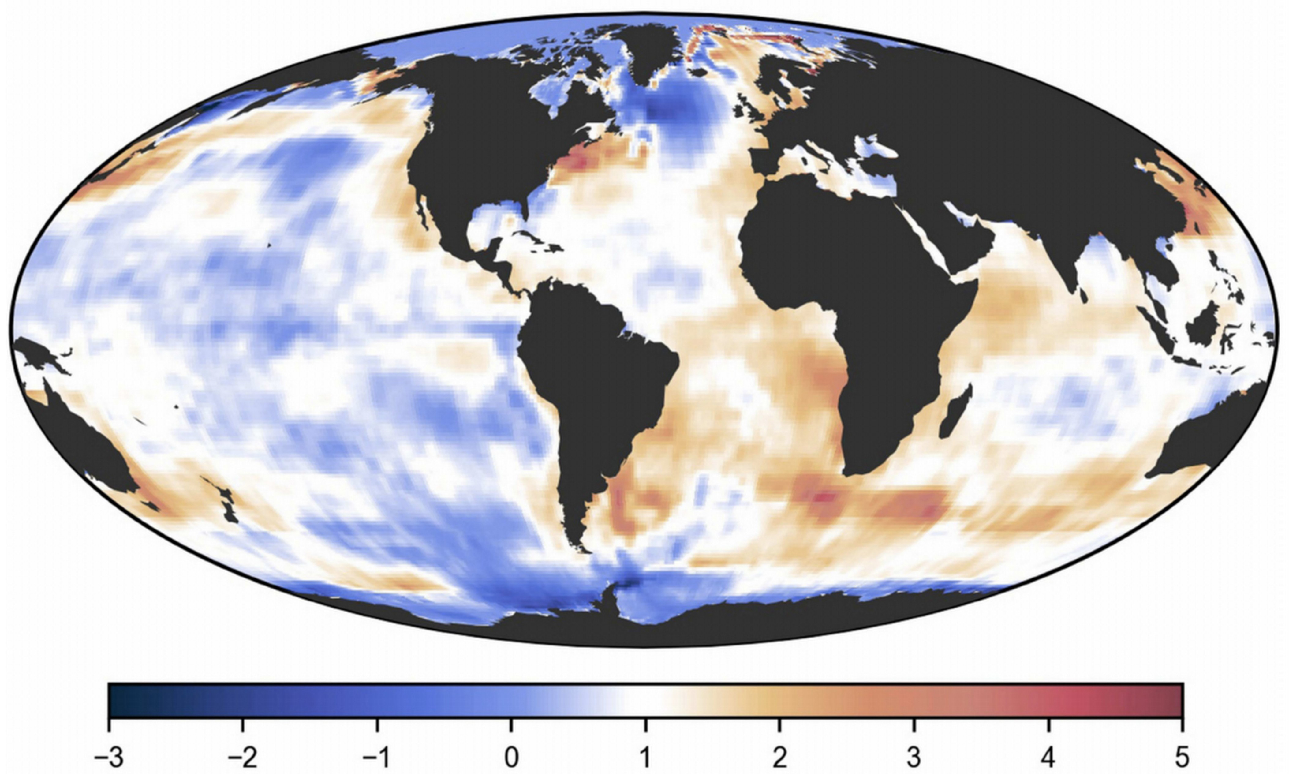 Observed Sea Surface Temperature trends during 1870–2016 show a cooling in the subpolar waters and a warming along the North-American coast. (Source: Courtesy of Levke Caesar et al. )
