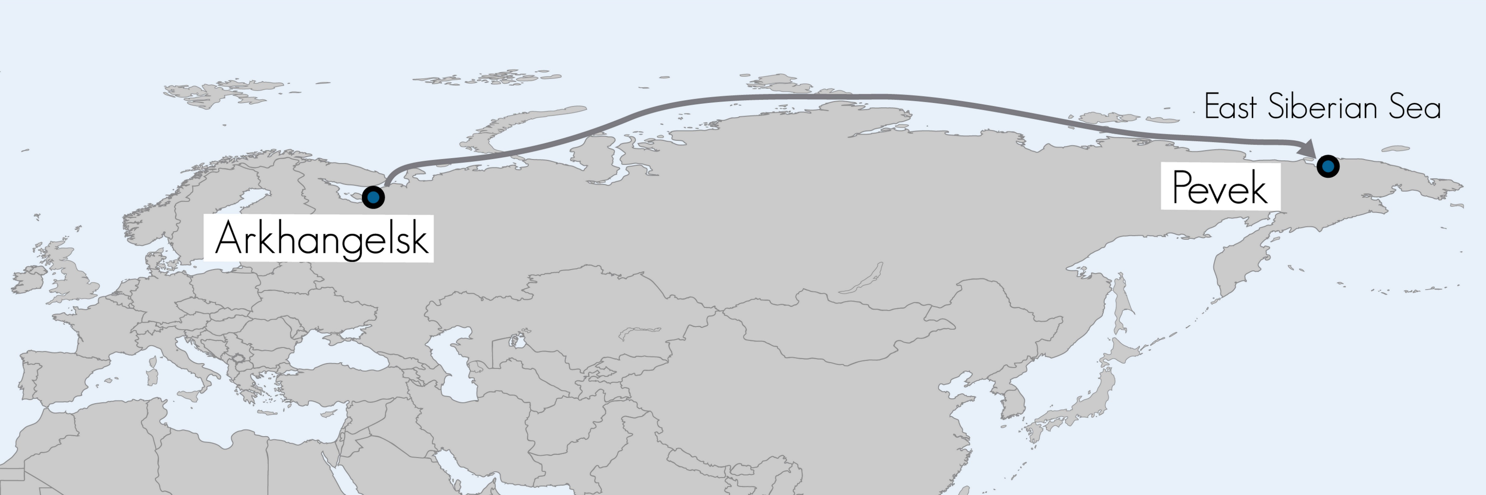 Approximate route of Sinegorsk and Johann Mahmastal from Arkhangelsk to Pevek. (Ill: Malte Humpert)