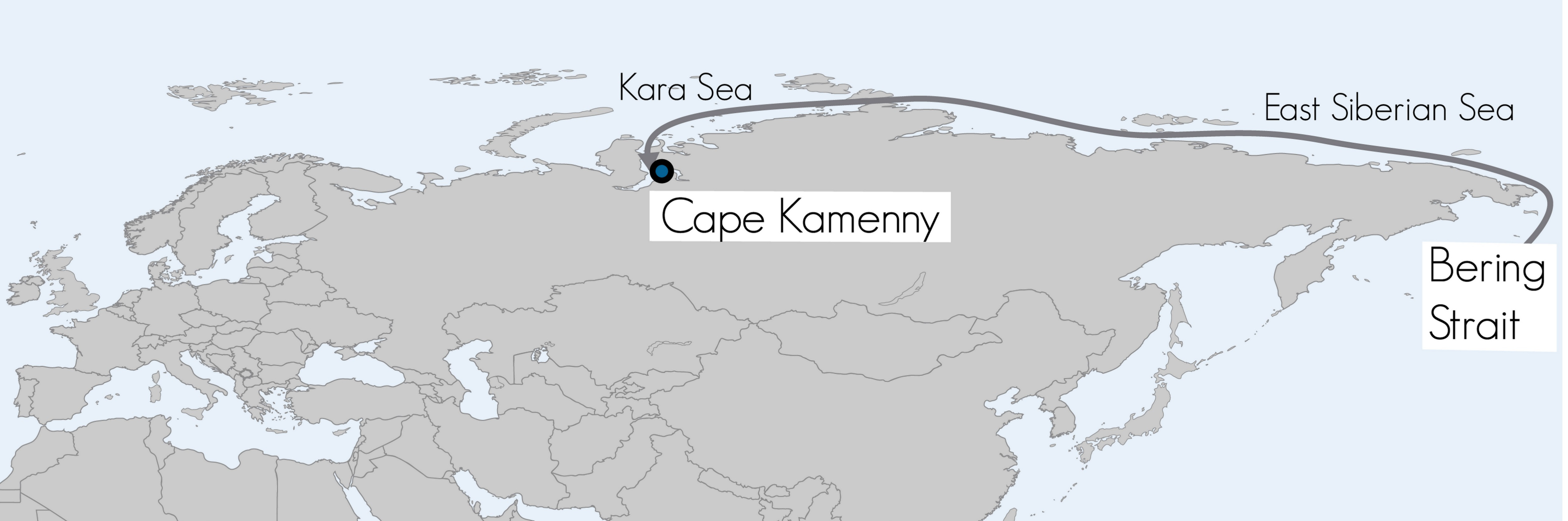 Approximate route of the Shturman Ovtsyn to Cape Kamenny. (Ill: Malte Humpert)