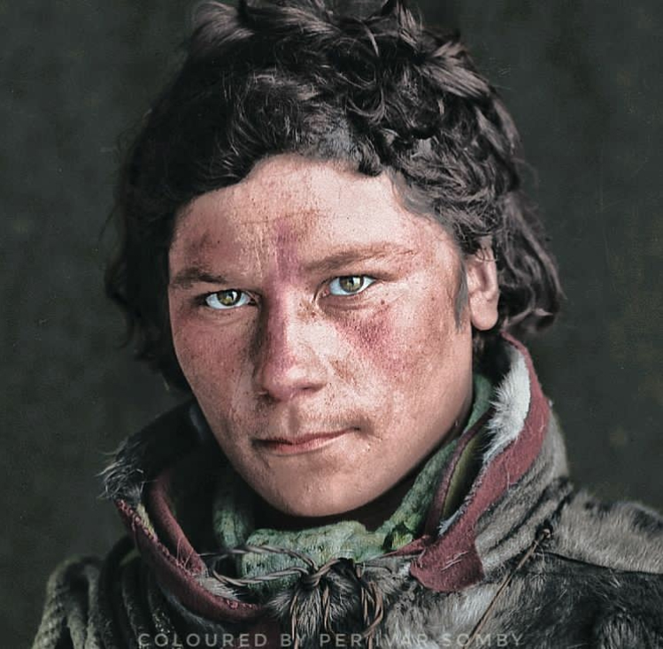 The young Arctic man Mikkel Josefsen Näkkälä has been colored according to what photo artist Per Ivar Somby considers to be accurate. (Photo: Sophus Tromholt 1883).
