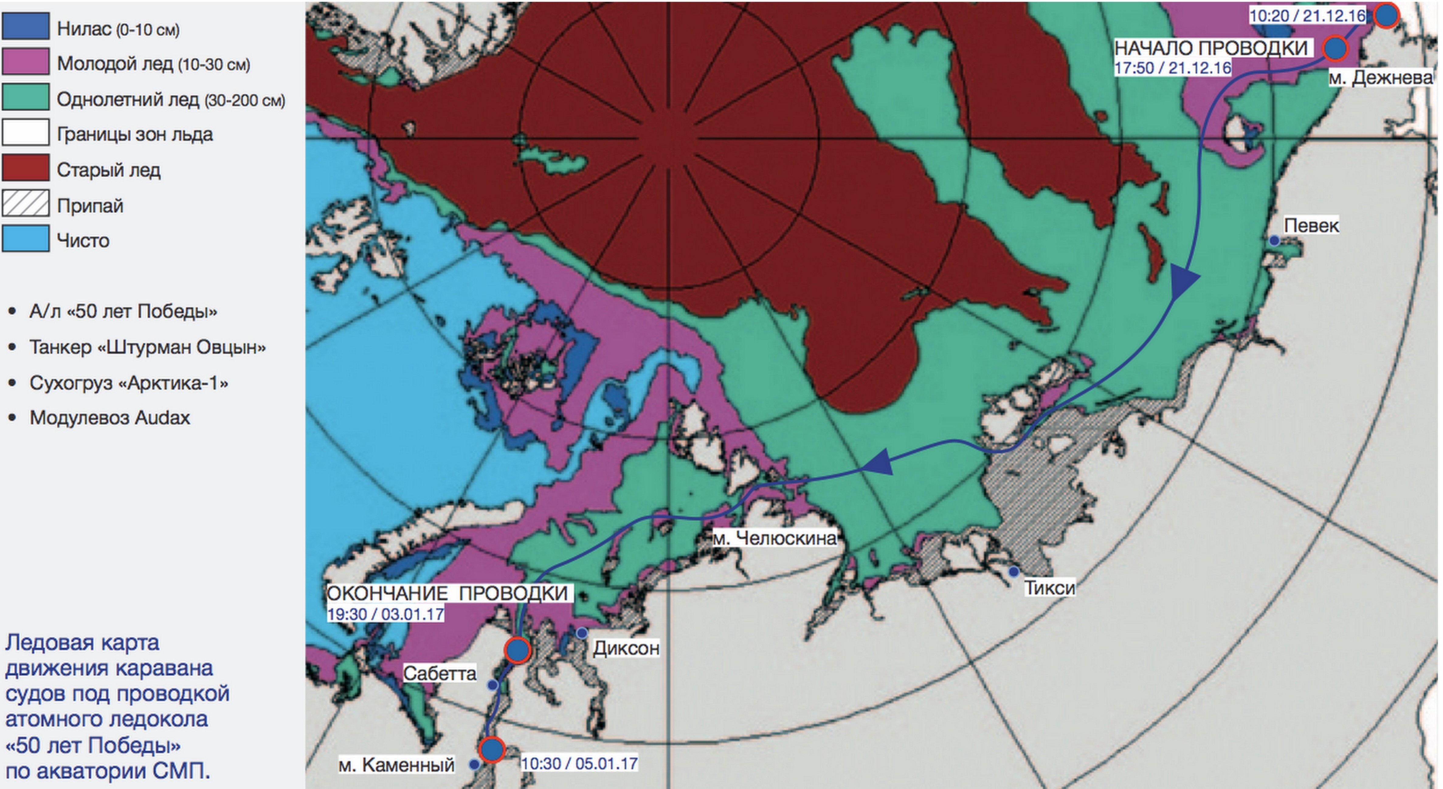 Varying ice conditions with single-year ice between 10-200 cm thick along the Shturman Ovtsyn’s route from the Bering Strait to Cape Kamenny. (Ill: Sovcomflot)