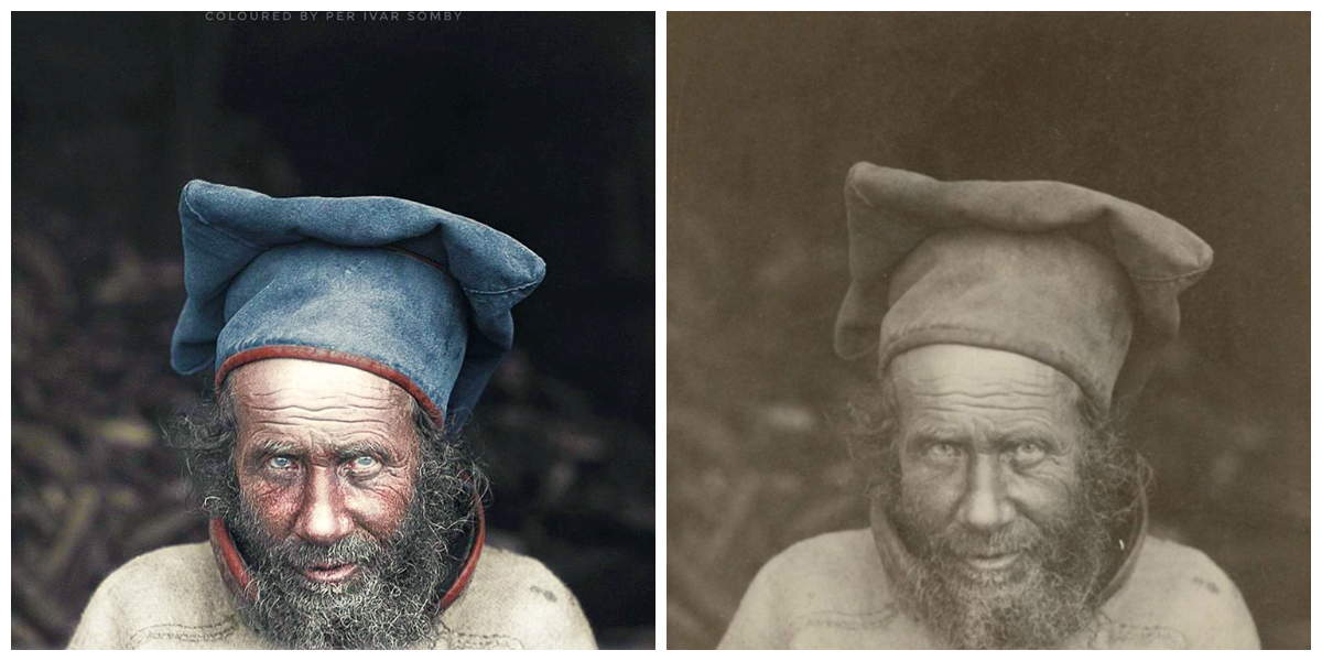 Charming smile: Photo artist Per Ivar Somby thinks the personality emerges through colors. Mikkel Eriksen from Nesseby, Finnmark, Norway. (Photo: Sophus Tromholt 1883)