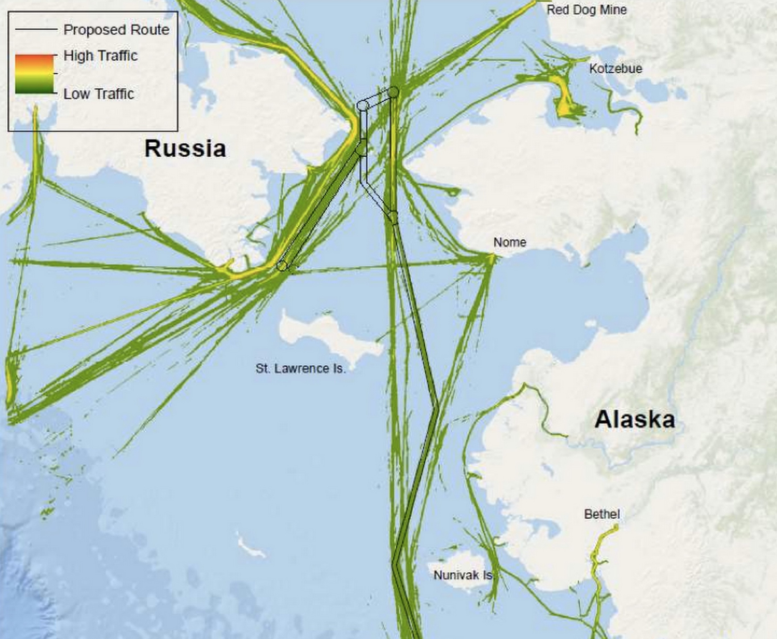 Traffic patterns in 2014 and 2015 and proposed two-way routes (Source: International Maritime Organization)