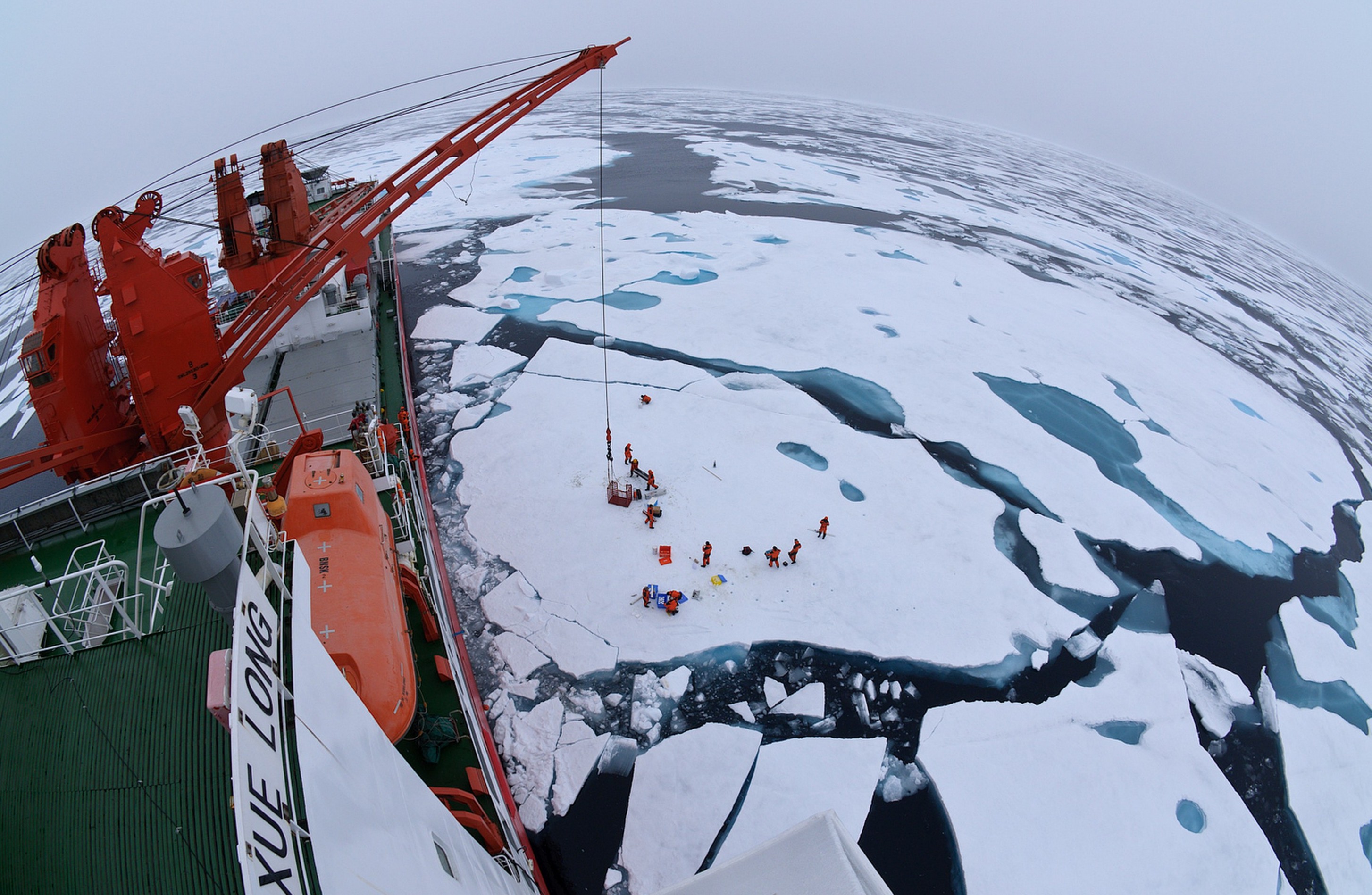 Drift ice camp in the middle of the Arctic Ocean as seen from the deck of icebreaker Xue Long (Source: Timo Palo under CC BY-SA 3.0)