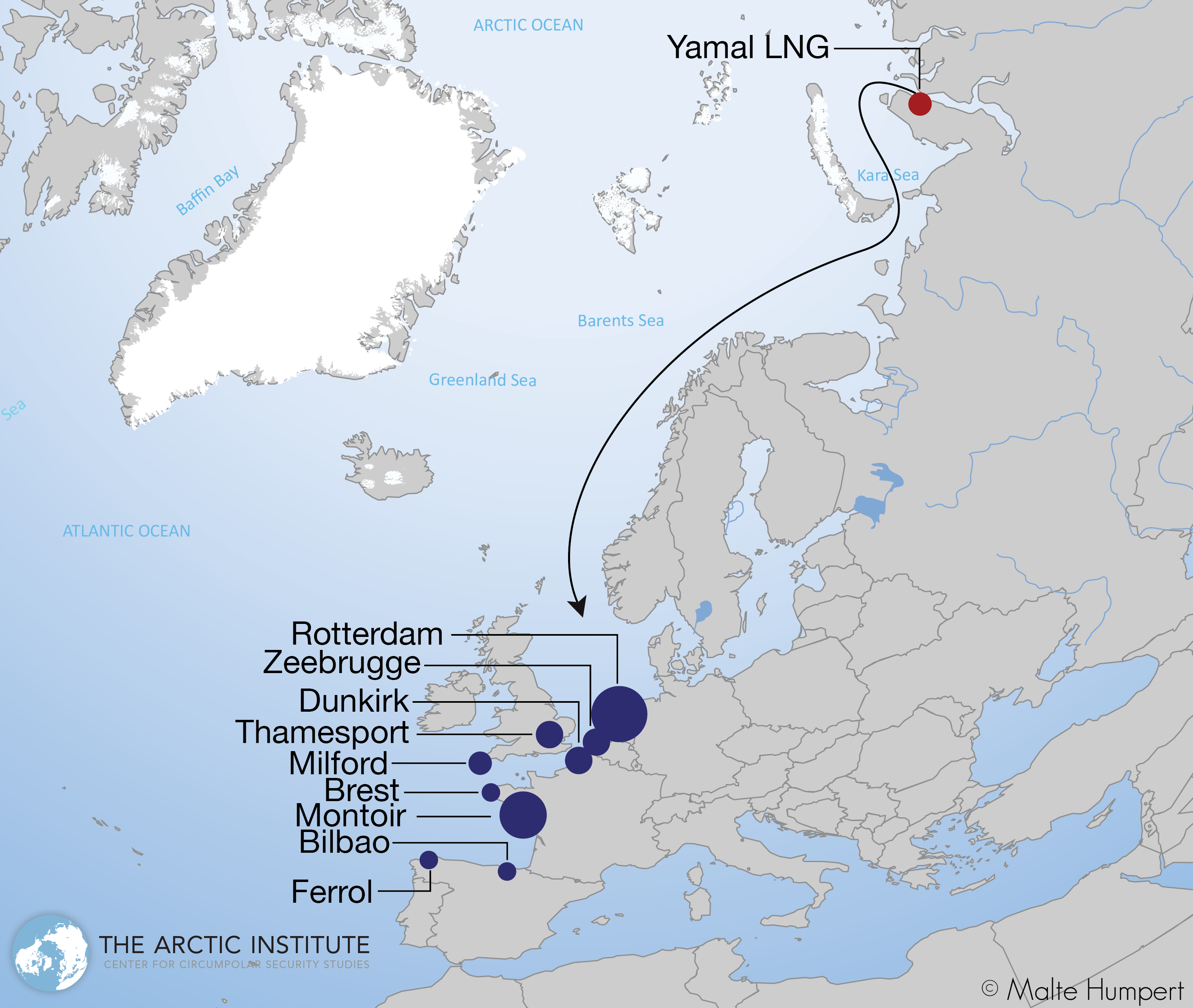 Yamal LNG destination ports during the first six months of 2018 Credit: The Arctic Institute/Malte Humpert