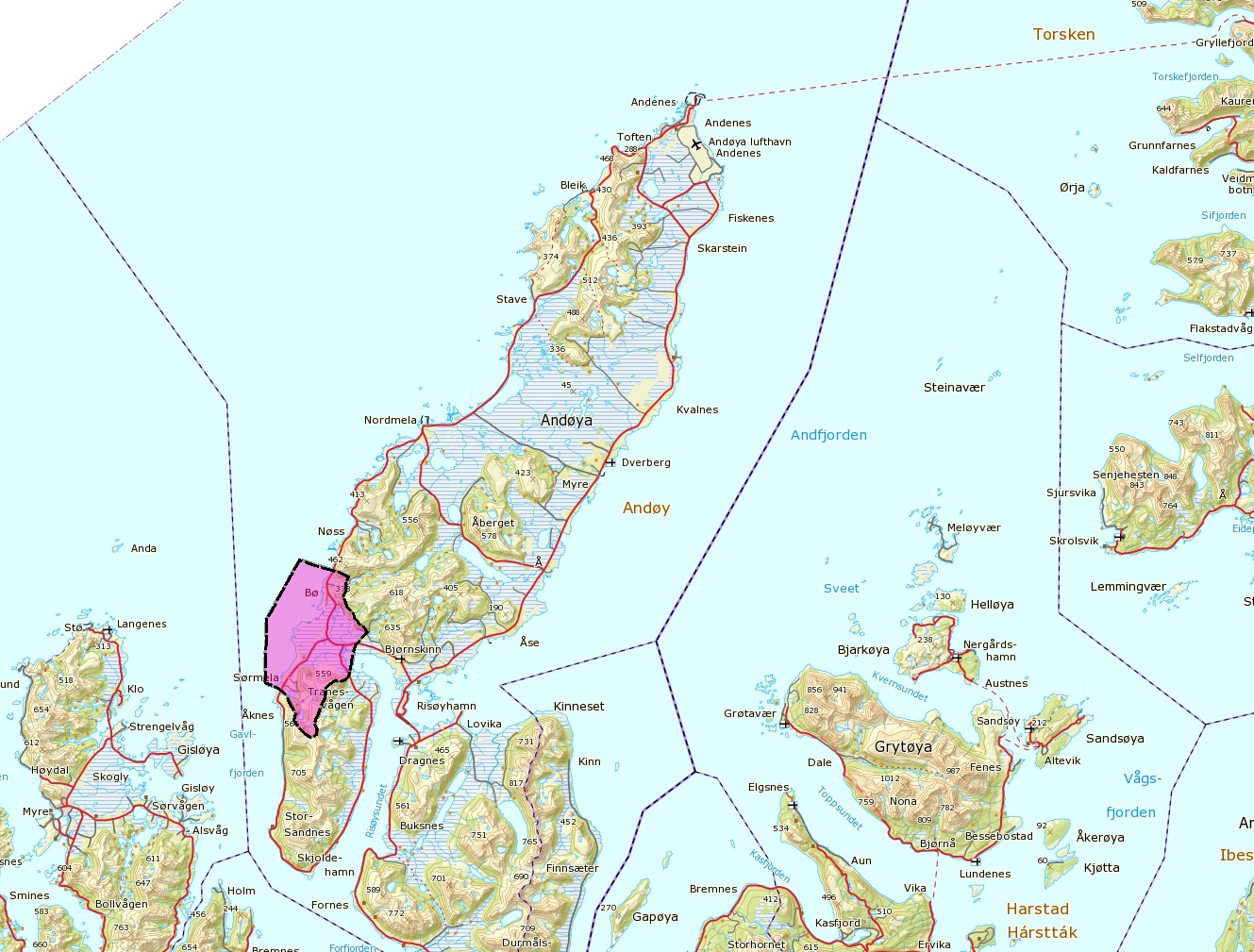This map shows the plan area outlined in purple. The affected area is described in map 2 a bit further down this page. (Source: ASC/Trond Abrahamsen)