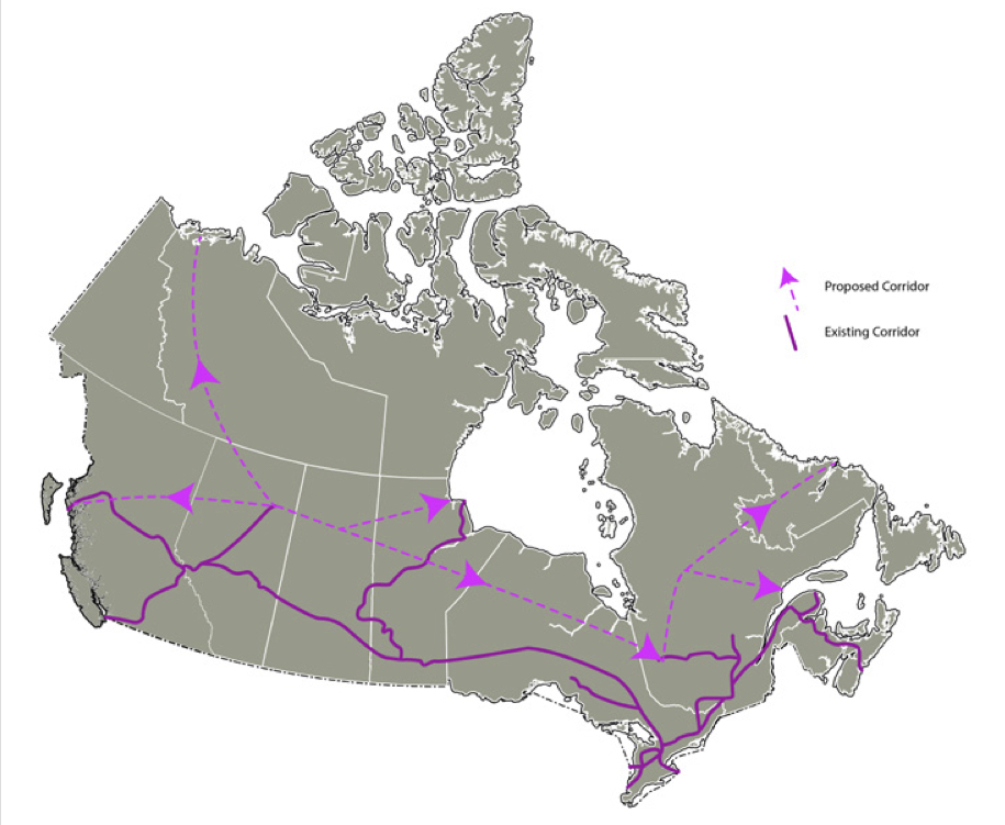 Potential and existing transportation corridors. (University of Calgary/Andrei Sulzenko and Kent Fellows)