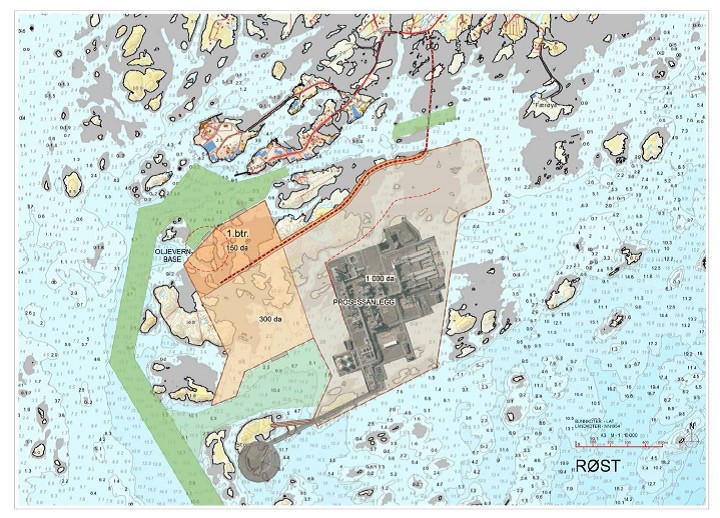 Det er allerede laget skisser som viser hvor på Røst det kan bygges et prosesseringsanlegg. Illustrasjon: Saura AS