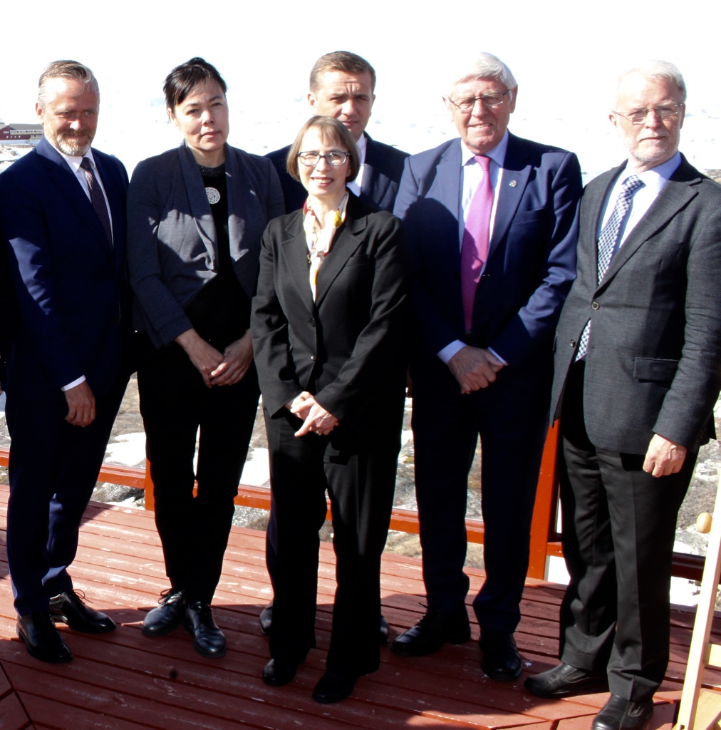 From right to left: Aleksi Härkönen (Arctic Ambassador of Finland and Chairman of the Arctic Council), Poul Michelsen (Faroe Islands’ Minister of Foreign Affairs), Ilya Shestakov (Russian Deputy Minister of Agriculture and Head of the Federal Agency for Fishery), Judith Gail Garber (U.S. Principal Deputy Assistant Secretary, Bureau of Oceans and International Environmental and Scientific Affairs), Vivian Motzfeldt (Greenland’s Minister of Foreign Affairs) and Anders Samuelsen (Denmark’s Minister of