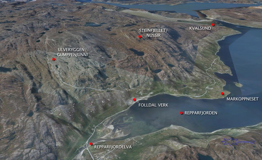 The Sami Parliament makes use of several means to thwart the Norwegian government’s decision to grant a depository license to Nussir at Kvalsund. The Burson-Marsteller PR agency actively contributed to creating a political strategy to thwart mining. (Map: Nussir)